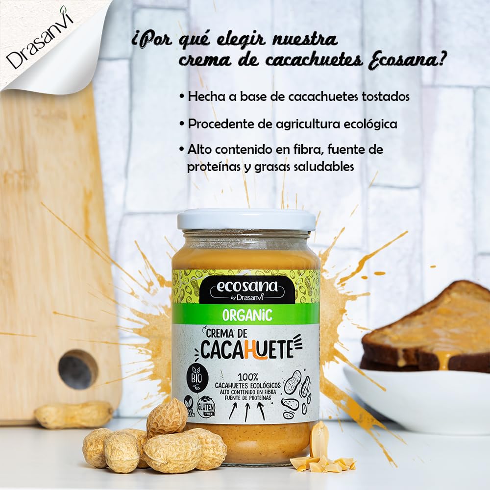 Drasanvi ECOSANA CREMA DE CACAHUETE CERTIFICADO BIO by - Fuente de proteínas - Alto contenido en fibra - 100% cacahuetes ecológicos - VEGANO - SIN GLUTEN - 350g — view 5