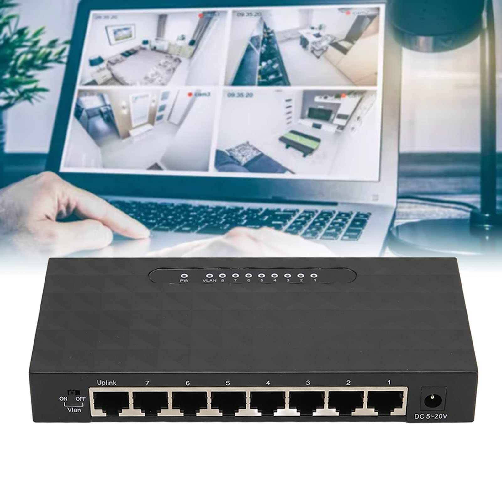 Commutateur Réseau Gigabit 1000Mps, Contrôle de Débit Semi Duplex Mode de Contre Pression Duplex Intégral, 8 Ports 1000Mps, Conception Hautement Intégrée, Adapté Au Bureau 100 à 240V(UE)