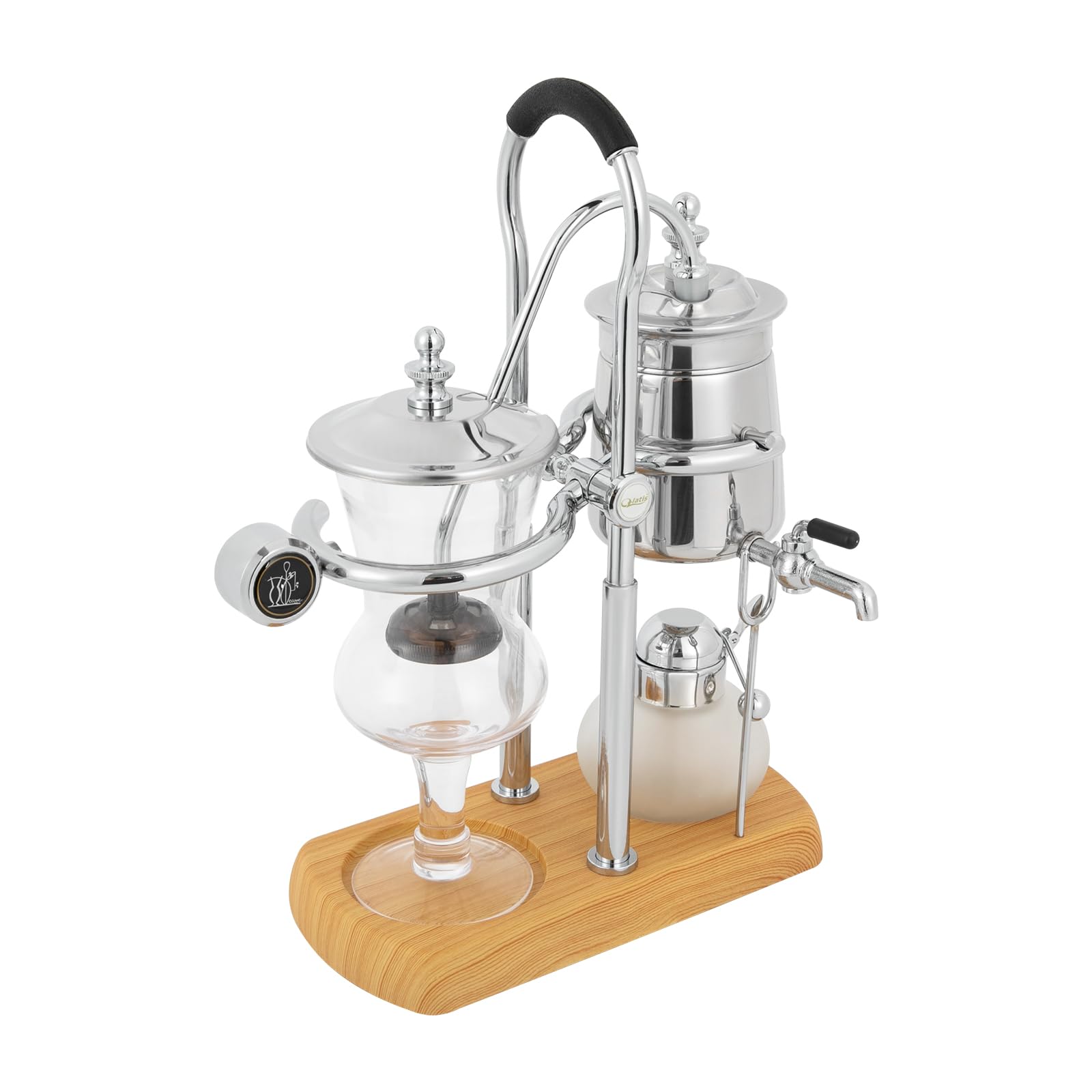 Siphon Kaffeemaschine Luxus Upgraded Siphon Kaffeemaschine Set Retro Kaffeebereiter mit 180° Wasserhahn Vakuum-Kaffeebereiter zum Extrahieren und Aufbrühen Tee-Silber