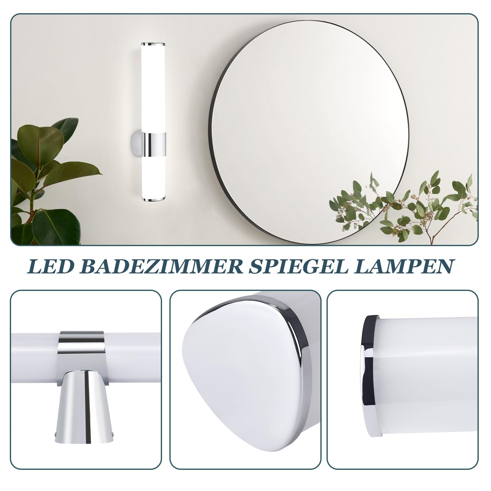 Homefire 2ER LED Spiegelleuchte Bad Spiegellampe - 6W Badleuchte Wand 35CM Wandlampe Badezimmer Wasserdicht IP44 Chrom Modern Neutralweiß 4000K Badlampe Wandleuchte für Keller Küche Badschrank