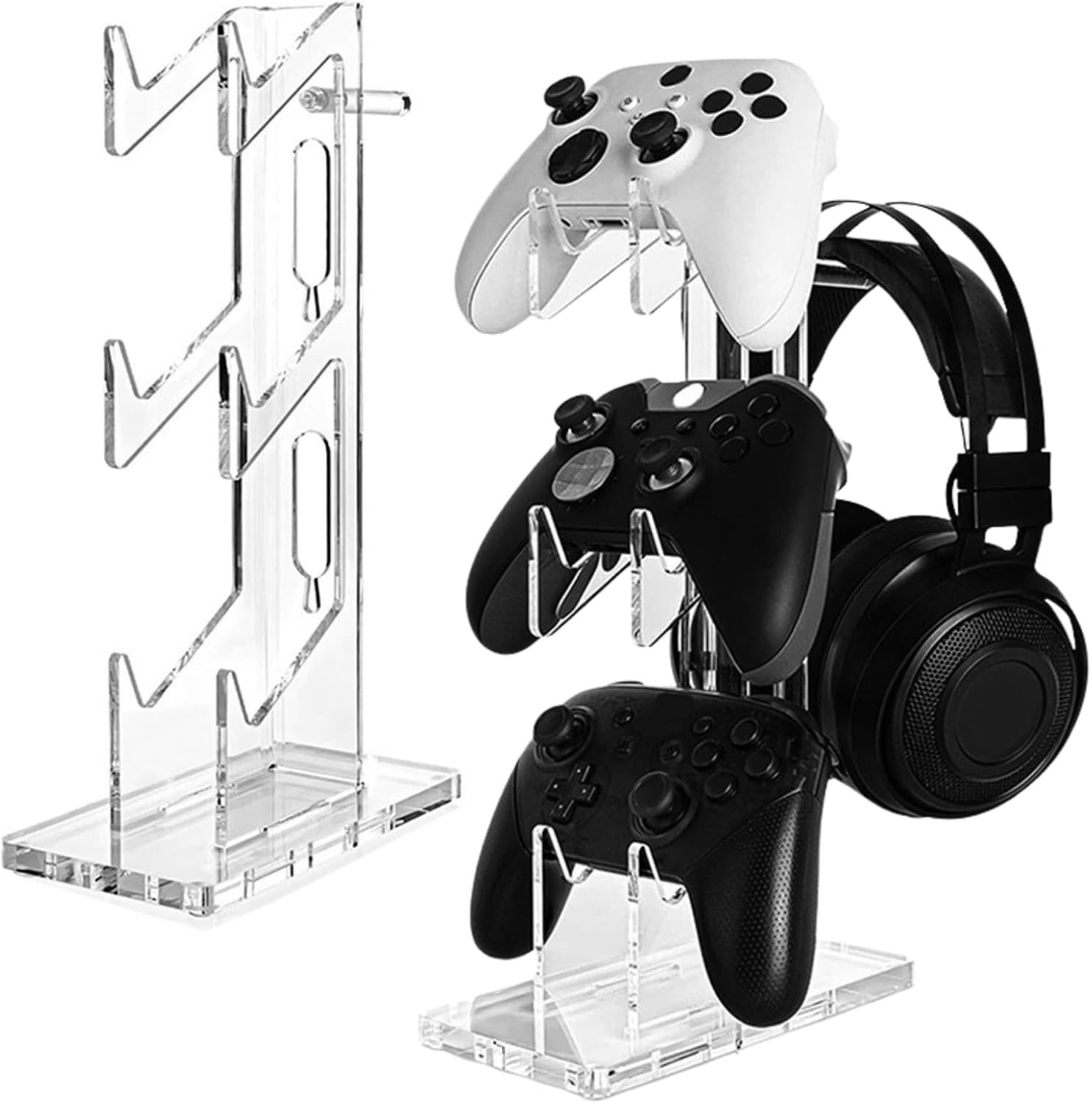 Controller Stand 3 Tiers , Universal Controller Holder Headphone Stand, Headset Holder, Acrylic Controller Display Stand Compatible with Xbox, PS5, PS4, NS - Ideal Desk Mount for Gamers,Transparent