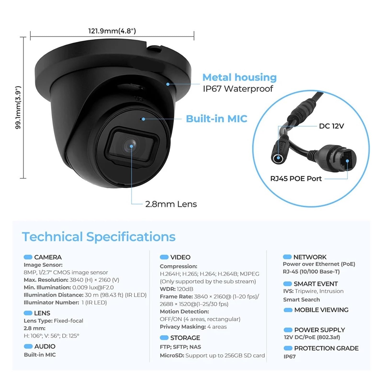 Caméra IP Extérieure Couleur Complète De Sécurité Réseau