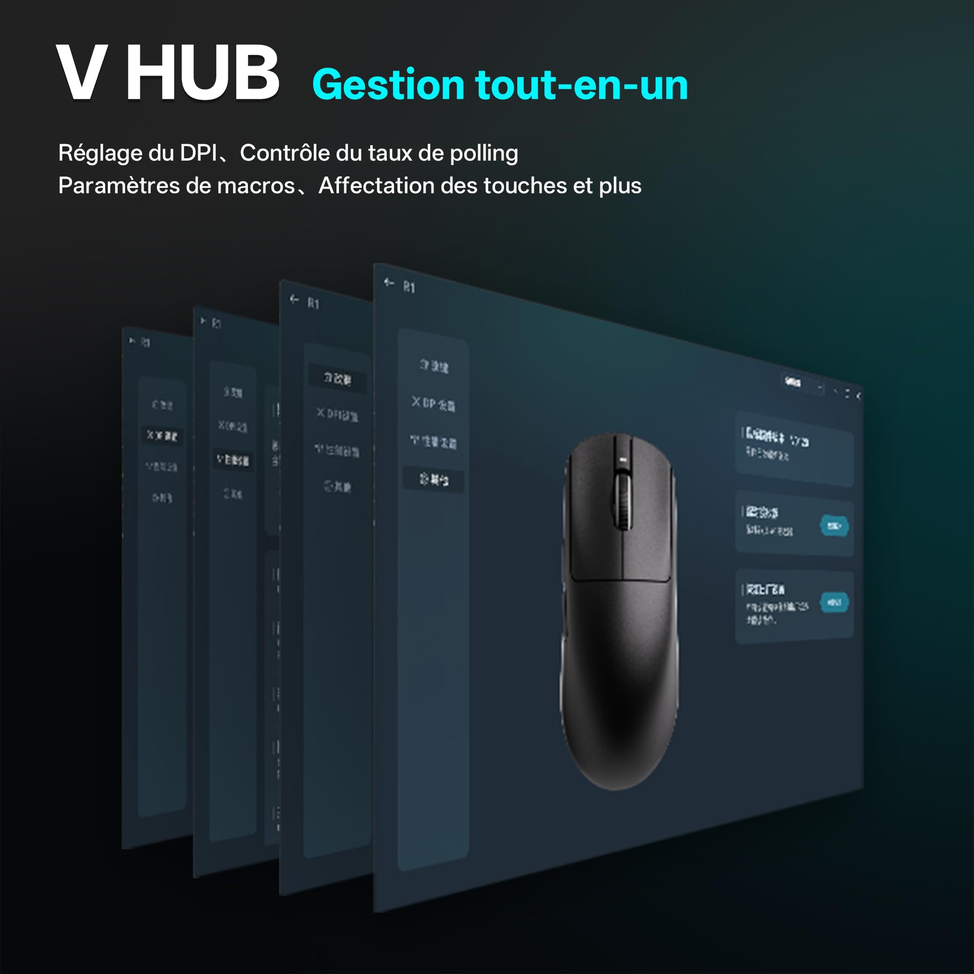 ATK VXE Dragonfly R1 Pro Max Souris Gaming sans Fil, Capteur PAW3395, jusqu'à 26 000 PPP, Ultra-légère 53g, Batterie 150 Heures, Revêtement Lisse Effet Glace, Double Mode 2,4 G/Filaire – Noire