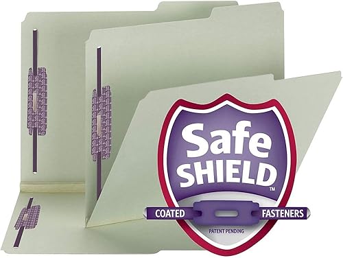 Smead Carpeta de archivos con cierre de cartón prensado con cierres SafeSHIELD, 2 sujetadores, pestaña de corte de 25 a la derecha de la posición