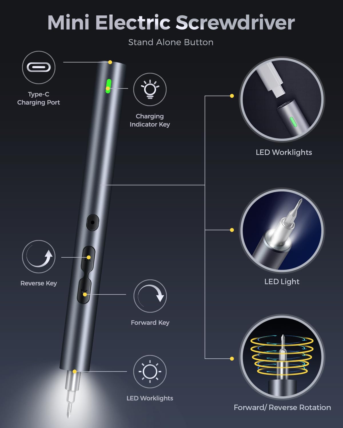 LIFEGOO Mini cacciavite elettrico, 62 in 1, set di cacciaviti di precisione senza fili con 48 bit, luci LED, tappetino magnetico, kit di strumenti di riparazione portatile ricaricabile per telefono,