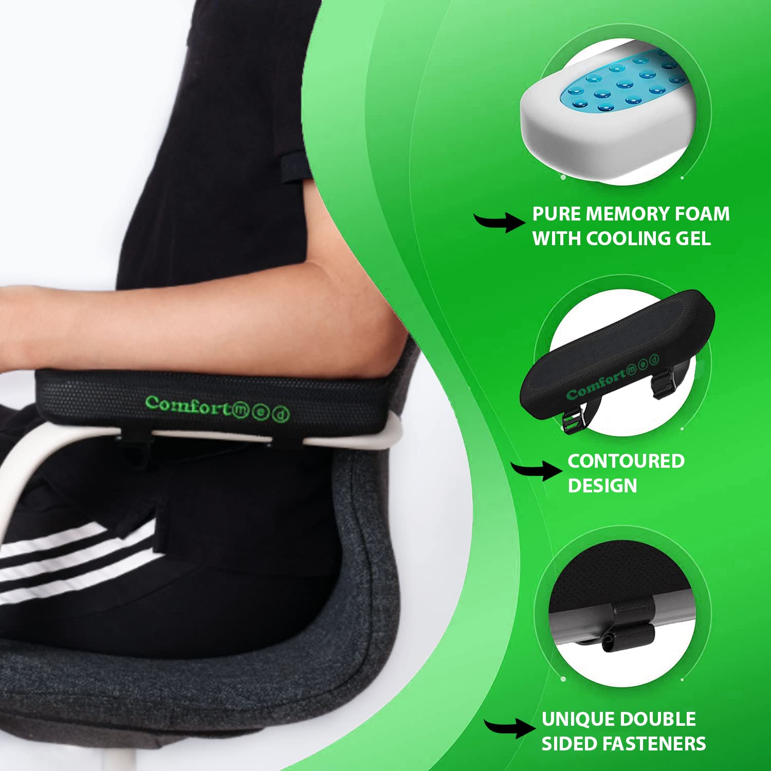 Comfortmed Chair arm Pads Thick Memory Foam Replacement arm pad Rests