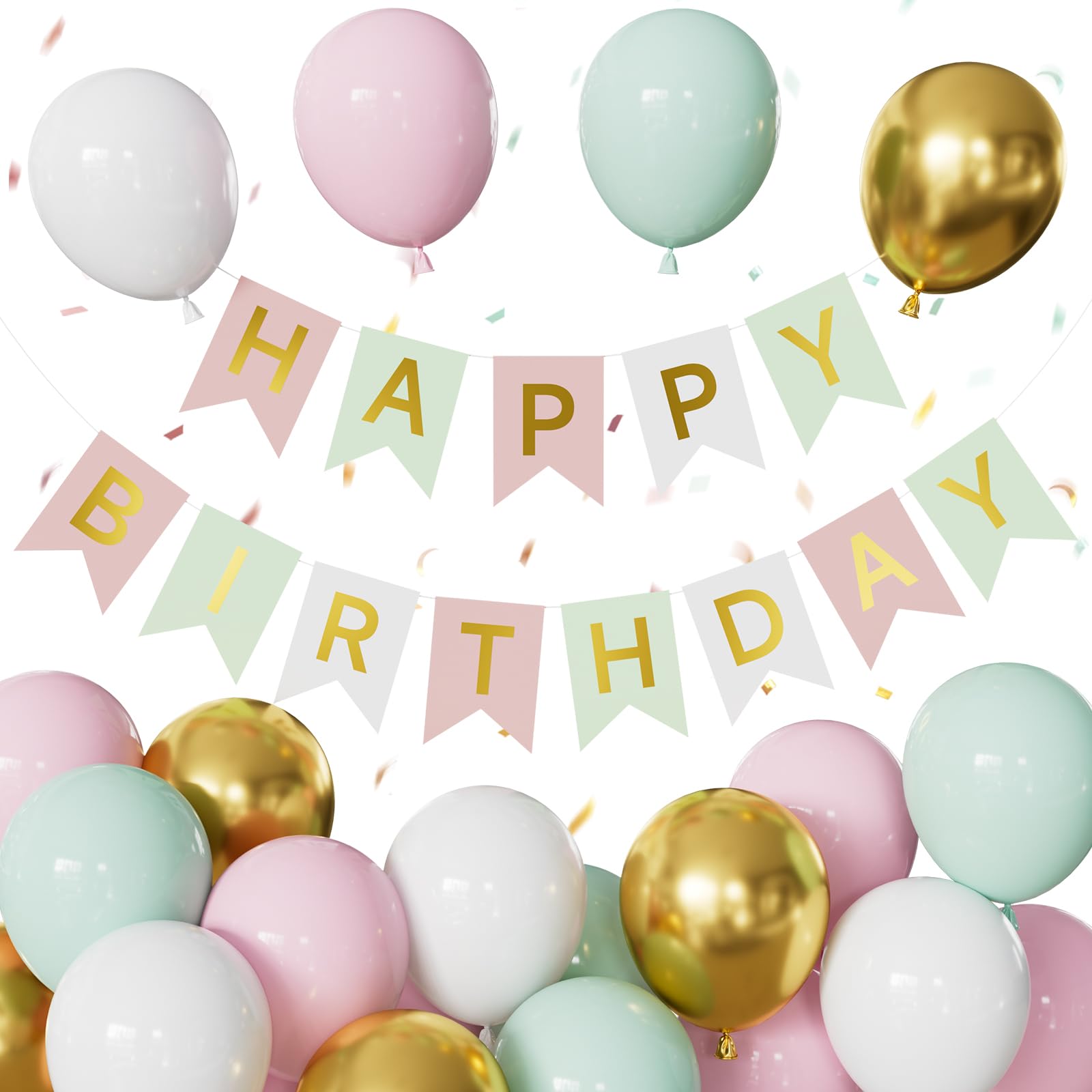 Adeyoo Pastel Birthday Decorations - Pastel Balloons with Birthday Banner
