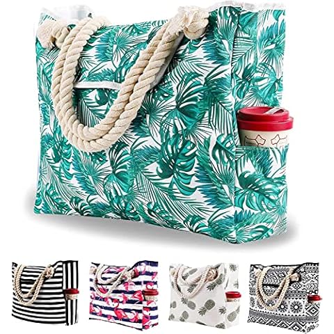 Bolsa de Playa Lona Grande XXL Mujer, Totalizador con Asas de Verano Cover