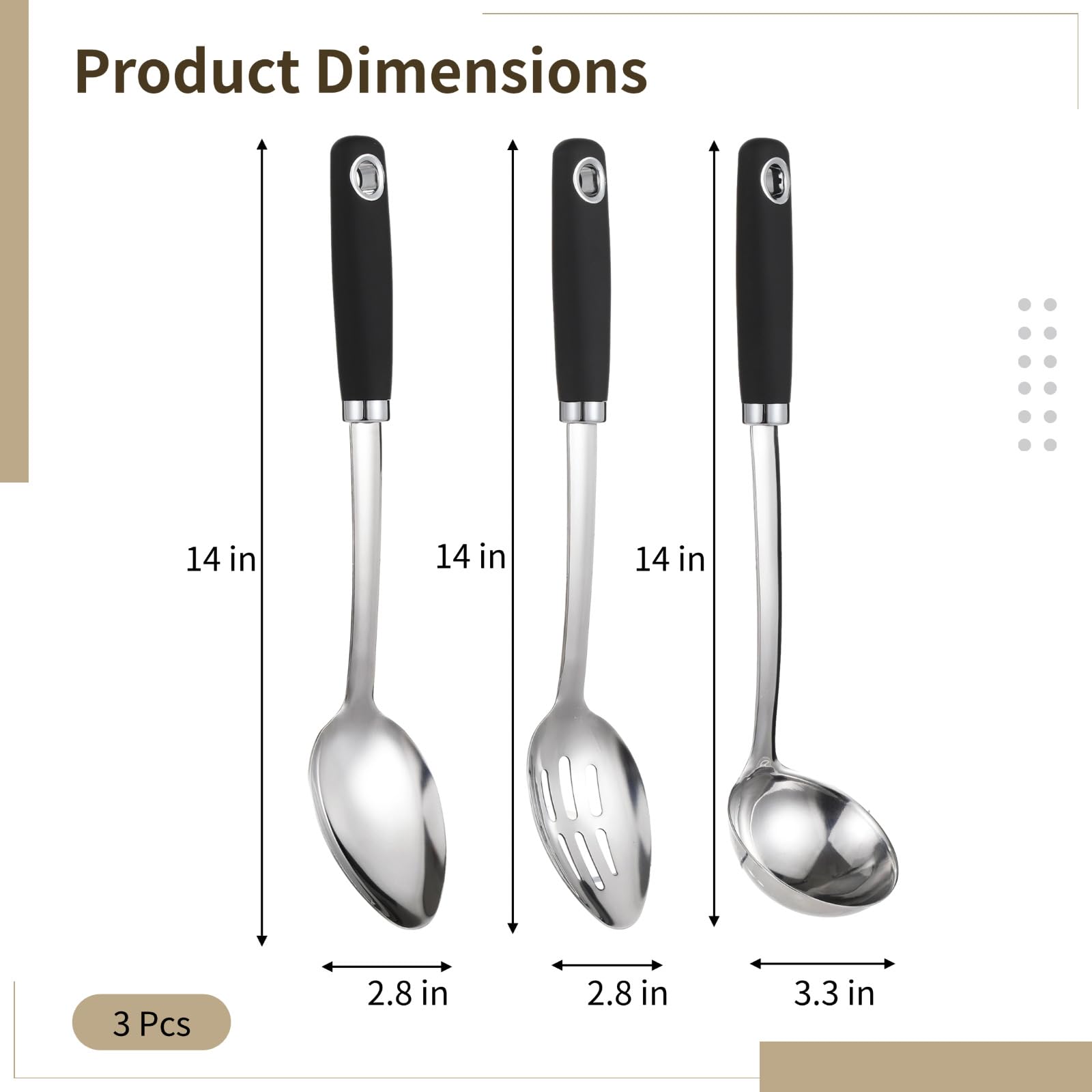 3 Stk. 14 Zoll Kochlöffel-Set, große Servierlöffel aus Edelstahl, gelochter Löffel, Kochlöffel, Suppenkelle, Küchenhelfer mit langem Griff für Zuhause, Restaurant und Gastronomie