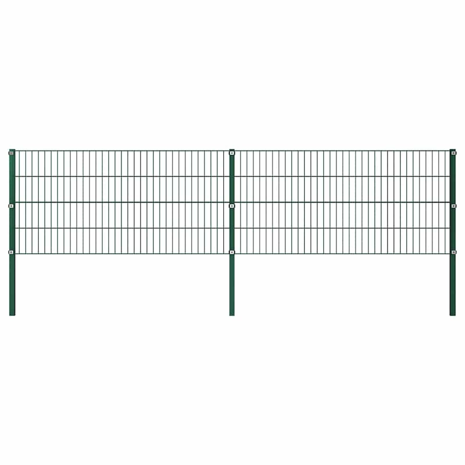 Element ogrodzenia, żelazny, zielony, 349 x 80 cm – odporne na warunki atmosferyczne maty z podwójnym prętem z 4 polami ogrodzenia (1,65 x 0,4 m) i 3 słupkami (4 x 4 cm, 130 cm), malowane