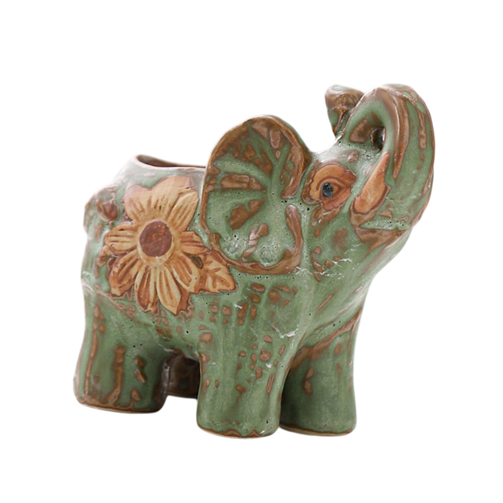 Snorvixre Elephant Shape Ceramic Planter with Drainage Hole Farmhouse Succulents Plant Pots for Home Decoration Decorative Decorative Shape Vase Ceramic Indoor Outdoor for Bookshelf