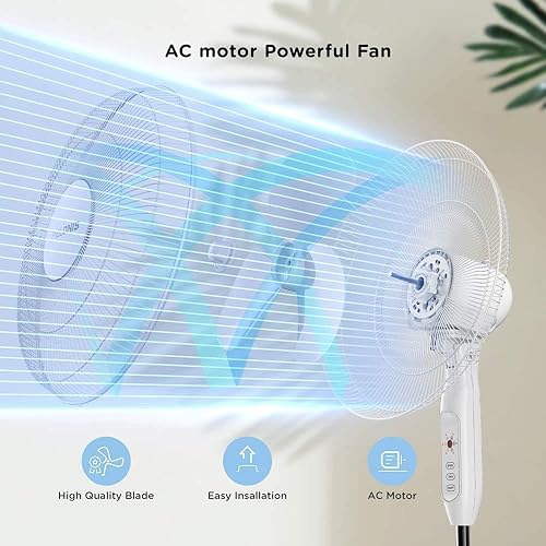 Miniatura 2 de PELONIS Ventilador de pedestal de 16 pulgadas para dormitorio, control remoto, ventilador de pie con temporizador de 7 horas, oscilación de 90°, 3