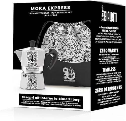 Miniatura 2 de Bialetti Moka Express 3 Cups 90th Anniversary  Cafetera de aluminio + bolsa 90 aniversario