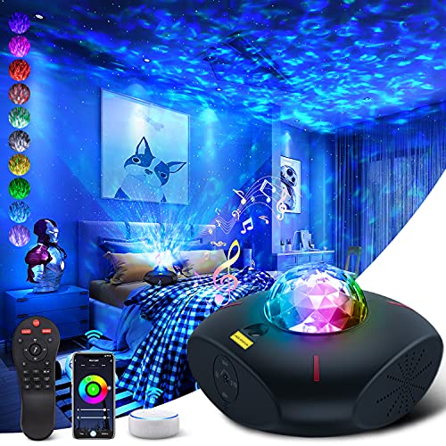 Star Night Light Projector Star Projector Galaxy Projector Work with Alexa Bluetooth Music Speaker Ocean Wave Star Light Projector for Bedroom for Baby Kids Adults Decoration Party Room(WiFi Control)