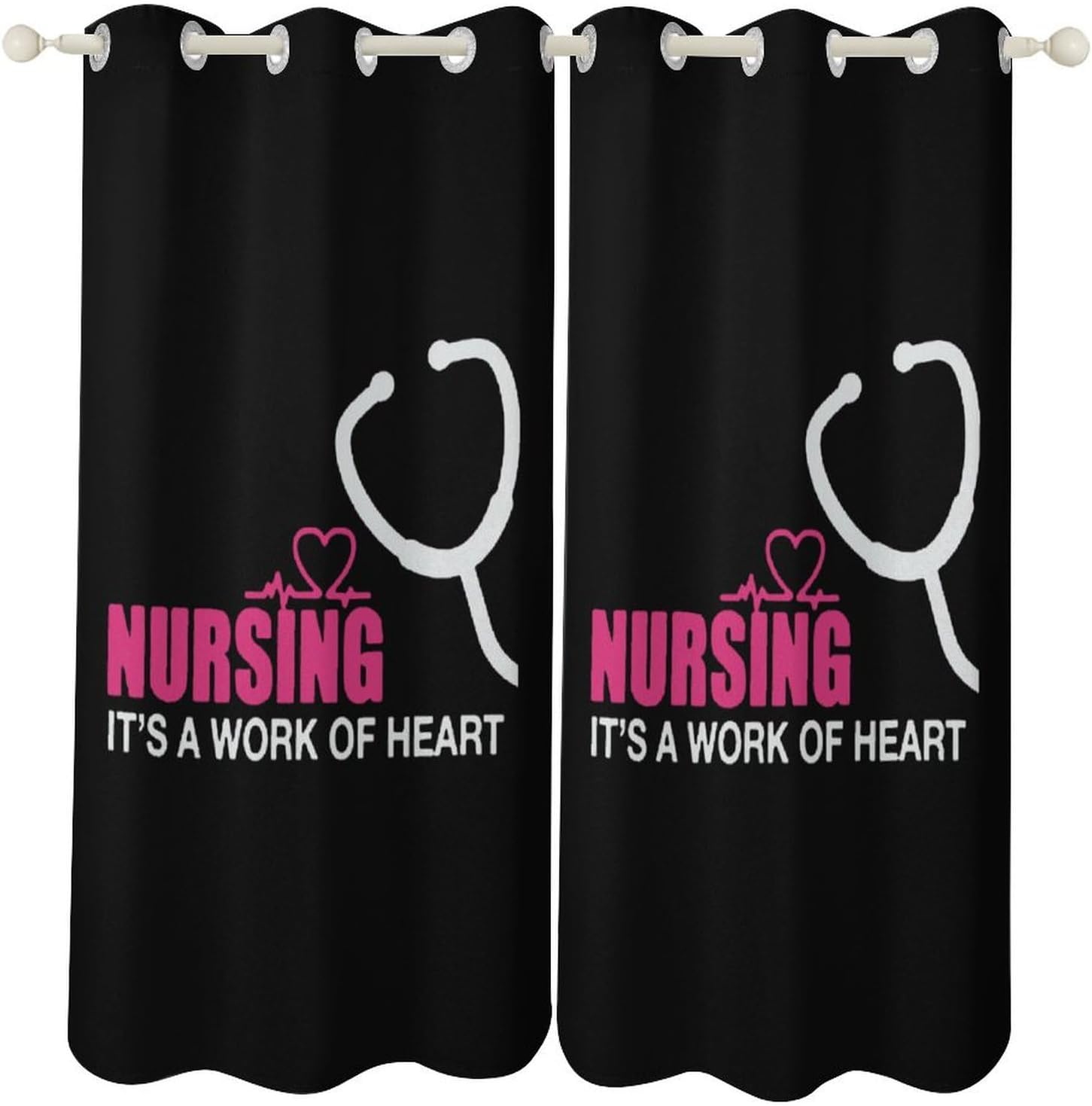 Nursing is A Work of Heart Print Curtains 2-Piece Set Window Blackouts Curtain Living Room Bedroom Kitchen