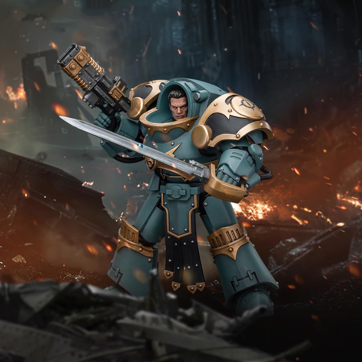 JOYTOY Warhammer The Horus Heresy 1/18 Action Figure Sons of Horus Tartaros Terminator Squad Sergeant with Volkite Charger and Power Sword Collection Model Birthday Gifts