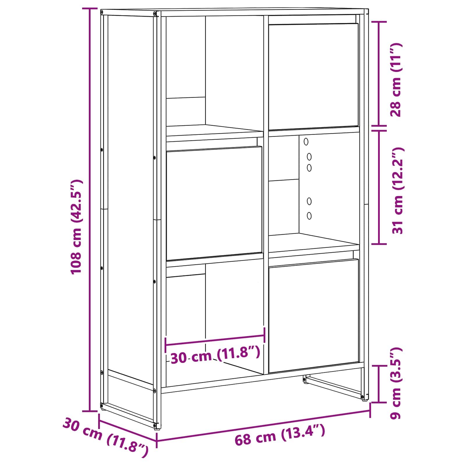 Libreria 68 x 30 x 108,5 cm, in legno con 3 ante e robusto telaio in acciaio, per soggiorno, ufficio, camera da letto, corridoio, biblioteca, divisorio, salvaspazio, durevole, design moderno