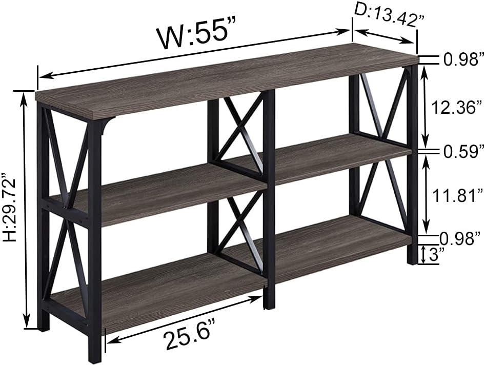 LVB Industrial Console Table, Rustic Wood and Metal Sofa Table, Hallway Entry Table for Home Living Room, Foyer Accent Entryway Table with Storage Shelf, Dark Grey Oak 55 Inch : Everything Else