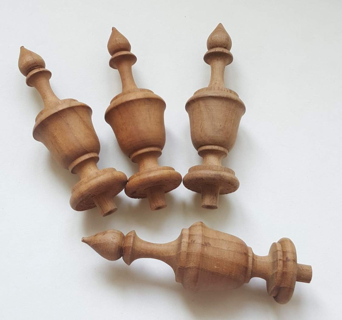 4 Pcsx 5" Teak Wood Finial Antique Furniture Clock Bed top Unpainted Home Decor.