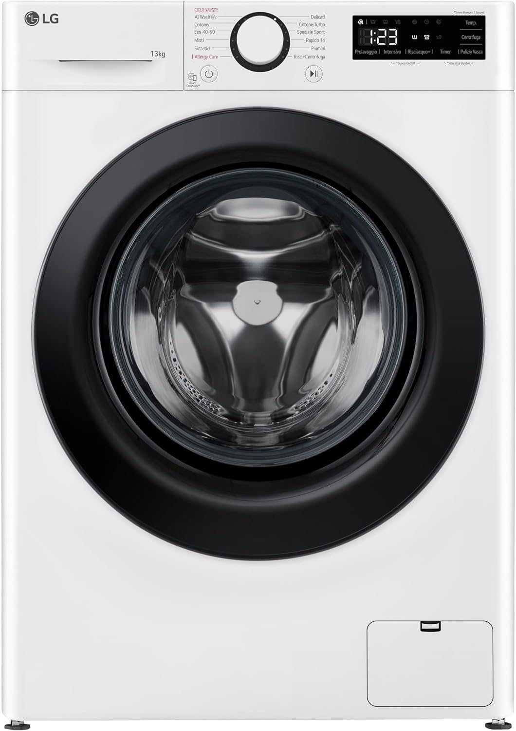 LG AI DD F4R3013NSWB Lavatrice a Carica Frontale 13kg Serie R3, Classe A-20%, 1400 giri, AIWash, Lavaggio a vapore, Motore Direct Drive, Cestello a bolle, Smart Diagnosis, Libera installazione, Bianca