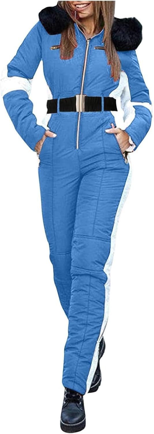 ZWRXW Womens Winter Onesies Ski Jumpsuits Slim One Piece Jumpsuit Outdoor Sports Waterproof Snowsuit Snowboarding Snow Suit