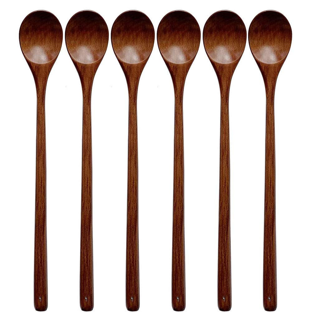 CTRLZS Wood Spoons for Cooking Set, 13 inch Long Handle Wooden Mixing Spoons for Stirring Baking Serving, 6 Pcs Kitchen Utensil