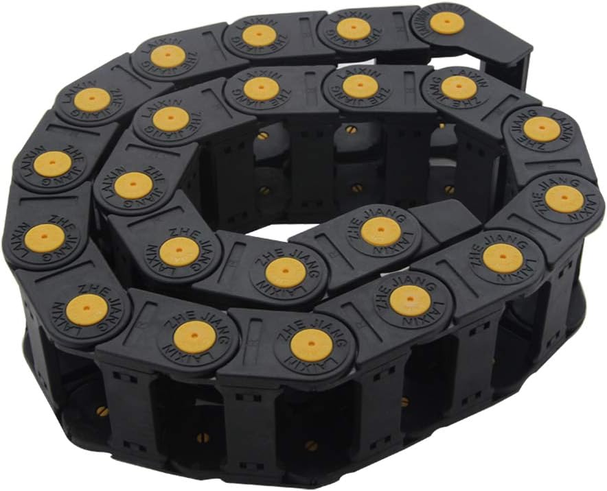 Fielect Drag Chain Cable Carrier Open Type with End Connectors R55 25X77mm 1 Meter Plastic for Electrical CNC Router Machines Black with Yellow Dots 1Pcs