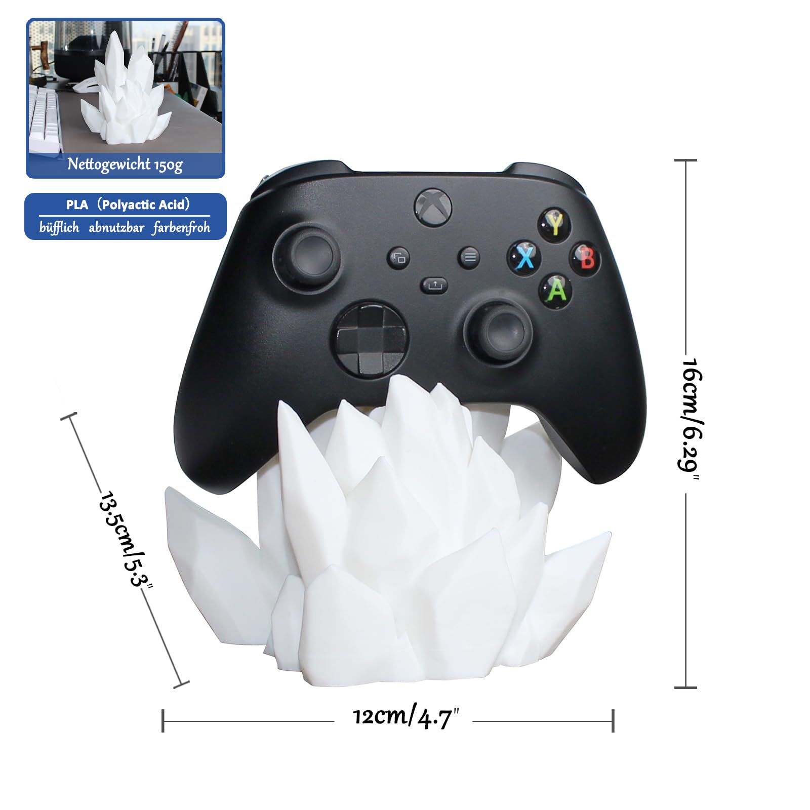3D-Druck Handgrip-Ständer mit Kristall-Design, E-Sport-Raumdekor, für PS5, Xbox und andere Konsole,Kopfhörnerhalter,Weiß