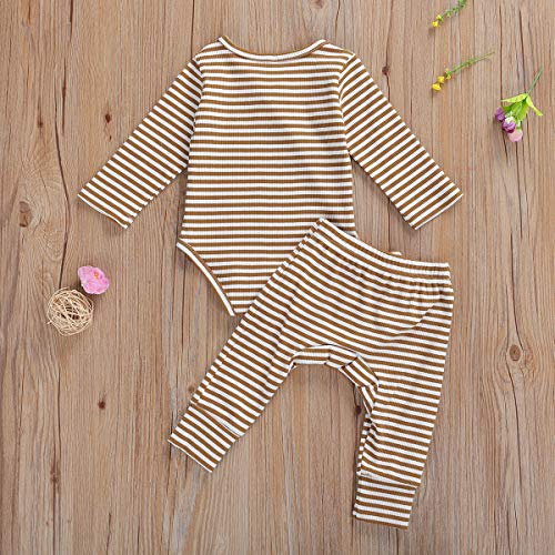 Image of Seyurigaoka Newborn Unisex Baby Pajamas, Organic Cotton Kimono Onesies+Striped Pants, Infant Baby Top Pants Set