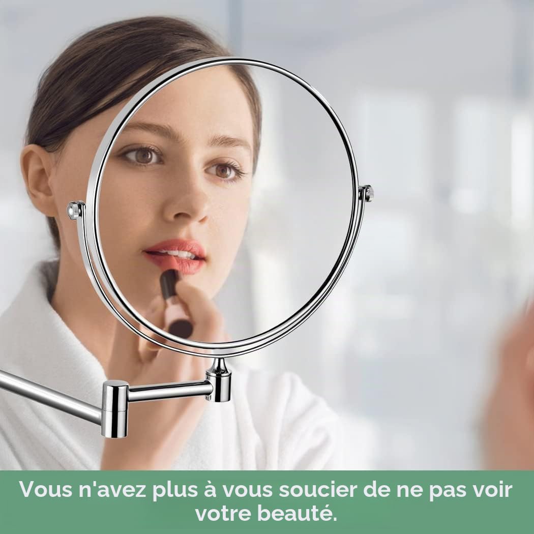 Miroir cosmétique avec grossissement 1x/7x - Miroir de Rasage Double Face - Pivotant à 360° pour Salle de Bain, Studio de beauté, Spa, hôtel Ø 20cm