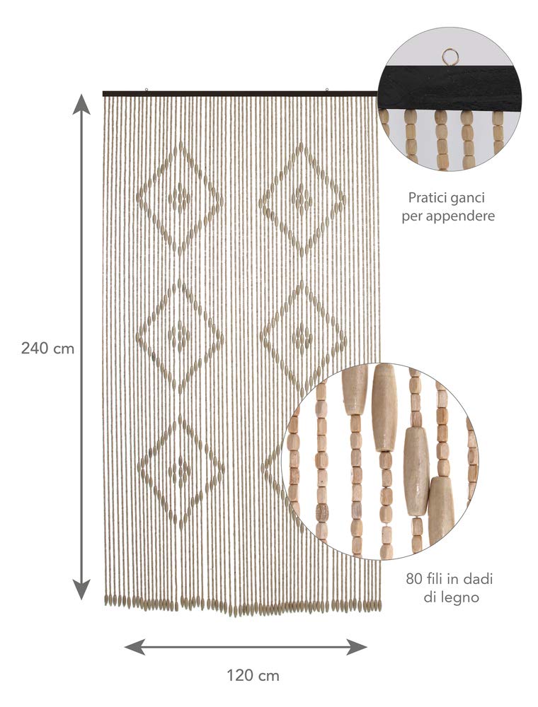 VERDELOOK Tenda in Legno, 120x240 cm, Fantasia rombo Colore Naturale, Fili 80