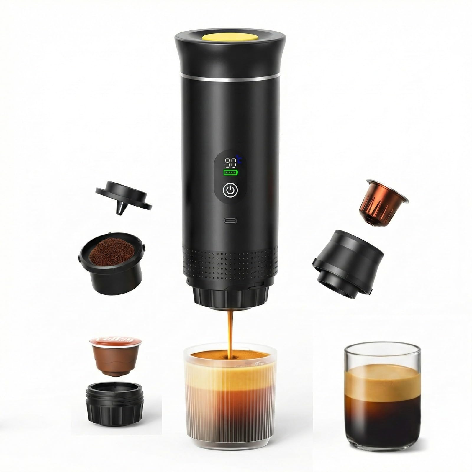 VeeDee Portable Electric Espresso Machine, Travel Coffee Maker for Camping, Car Coffee Maker Self-Heating, Compatible with Ground Coffee & NS Capsule for RV, Hiking, Office-picture-10