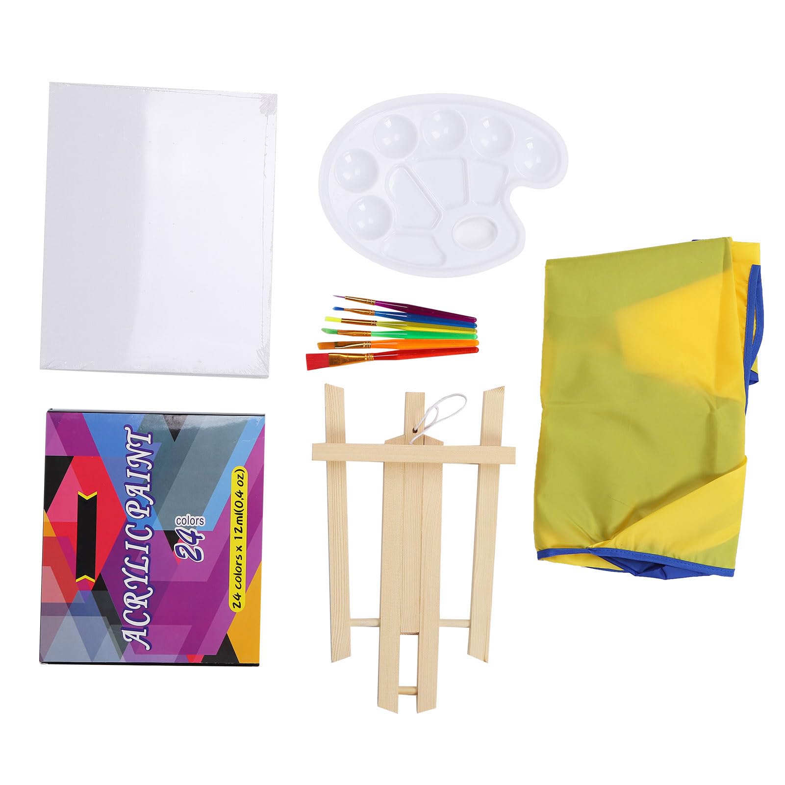 Changor Set di Materiali per Pittura Acrilica per Bambini, Kit Artistico Completo con Pennelli, Tavolozza e Cavalletto per Divertimento Creativo, 24 Colori Non Tossici