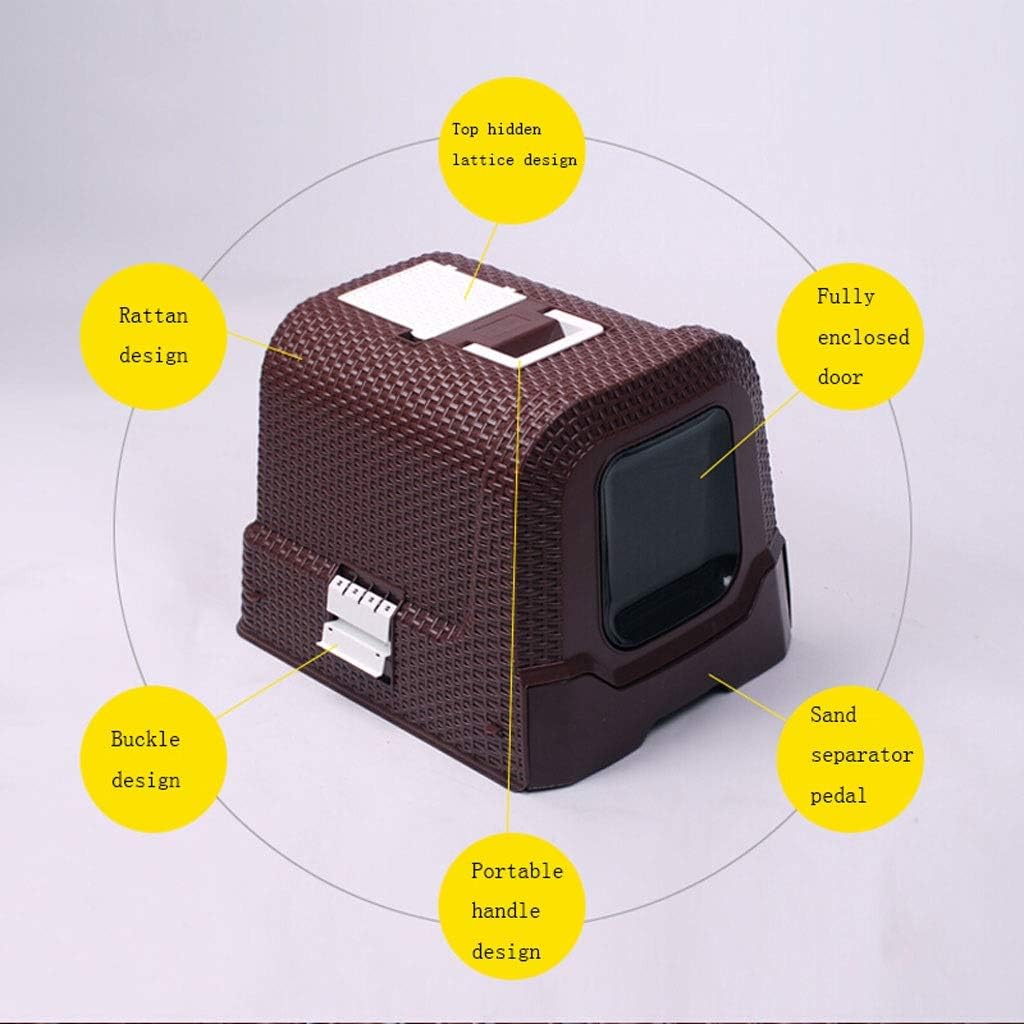 Cat Litter Boxes Pet Supplies Rattan Style Fully Enclosed Cat Toilet Large Litter Box Large Cat Potty Pet Supplies Closed Cat Litter Boxes for Indoor Cats Kitten (White)