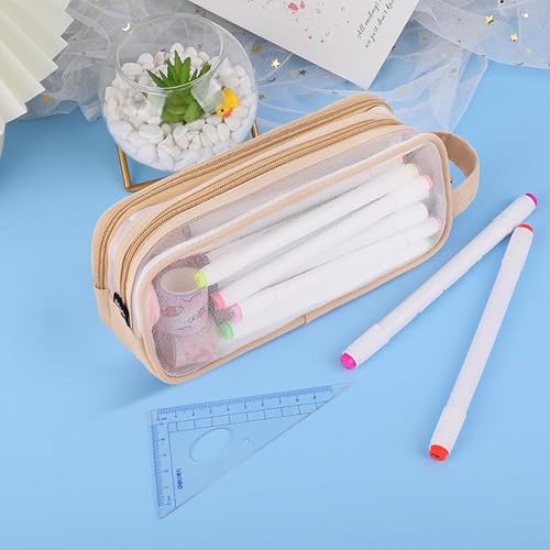 Miniatura 8 de Oyachic Estuche de lápiz transparente,Bolsa de lápiz de malla cuadrícula,Bolsas de lápiz con doble cremallera,Caja de lápices transparente para Aduts