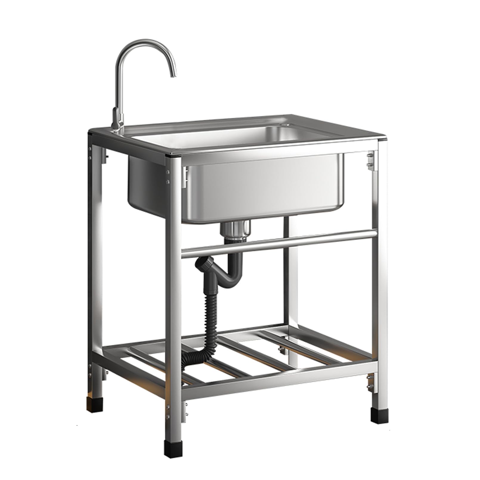 ZQFHSX Freestanding Stainless Steel Single Sink Commercial Kitchen with Shelf, Outdoor Utility Bowl for Restaurant, Laundry, Garage, Backyard (48x35x75cm)