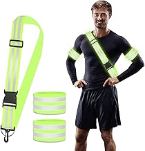 Reflector Belt, Reflective Strap with 2 Reflective Safety Bracelets, Adjustable Reflective Bands with Carabiner Hook, Elastic Reflective Wristband for Cycling, Hiking, Running