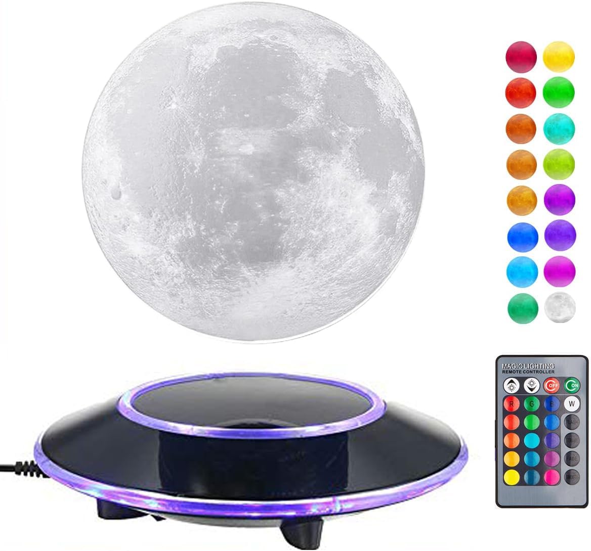 VGAzer Magnetic Levitating Moon Lamp Night Light Floating and Spinning in Air Freely with Gradually Changing LED Lights Between Yellow and White for Home,Office Decor,Unique Holiday Gifts,Night Light