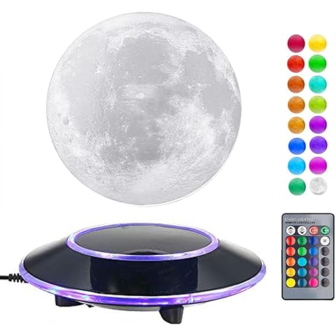VGAzer Levitating Moon Lamp,Floating and Spinning in Air Freely 16 Colors with Gradually Changing LED Lights for Home,Office Decor,Unique Holiday Gifts,Night Light (White Moon)