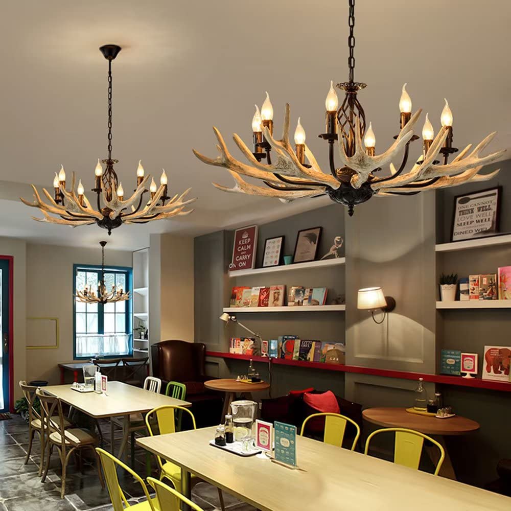 Amerykański styl retro industrialny, żyrandol z poroża, jadalnia, salon, bar, kawiarnia, ręcznie malowane lampy z poroża, 8 świateł, wygodna rocznica