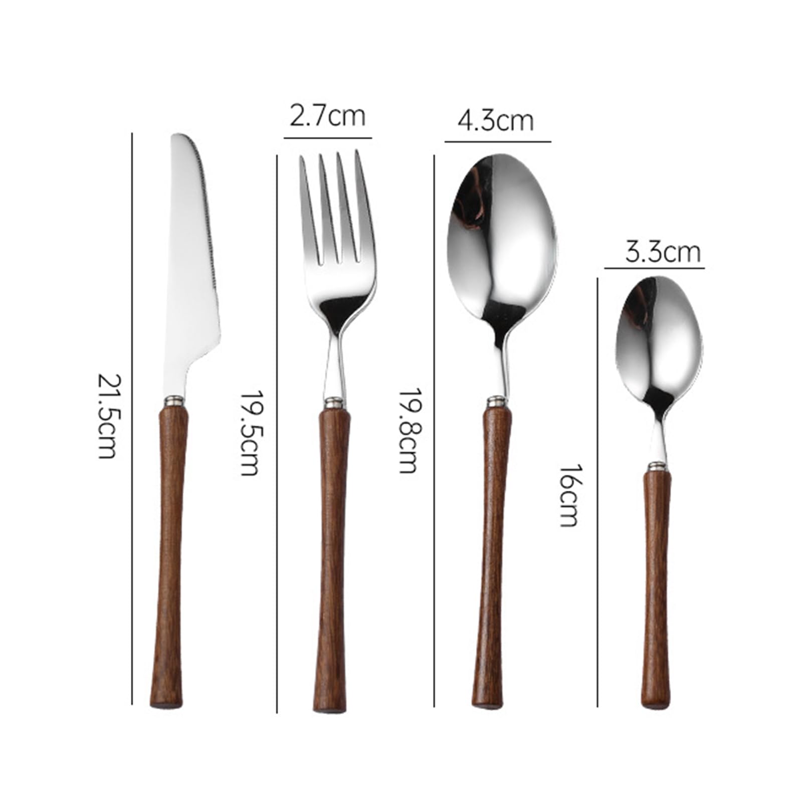 Este Juego de Cubiertos de Madera de 48 Piezas para 12 Personas Incluye un Elegante Juego de Cubiertos de Acero Inoxidable para la Mesa, Ideal para el hogar, la Cocina o el Restaurante. Cuen