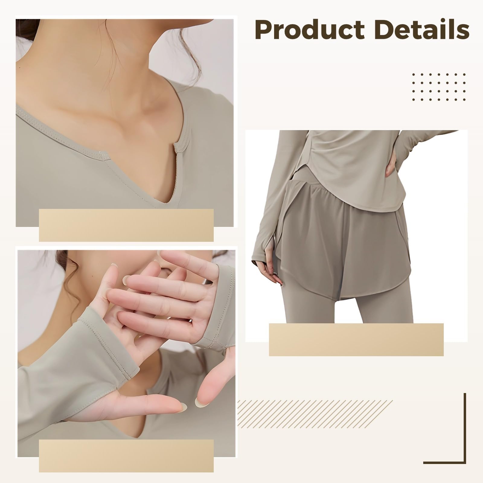 Ensemble 2 pièces Pilates noir pour femme, vêtements de sport XXL pour 135-150, haut à manches longues, short ou leggings, kaki, taille unique