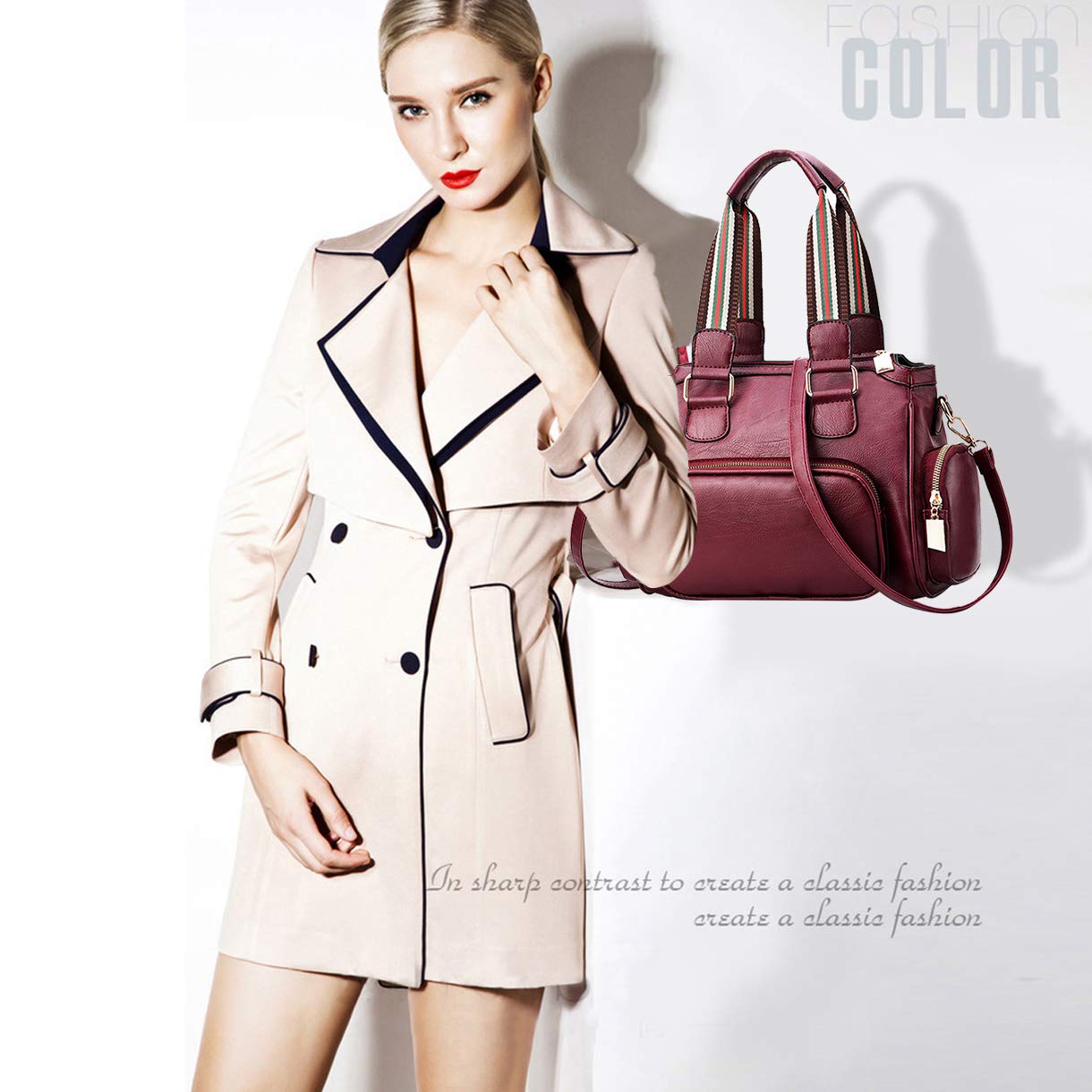 WolFum Nuove borse a mano da donna e borsa a tracolla Borsa a tracolla in morbida pelle con tasche multiple Raddoppia il comfort
