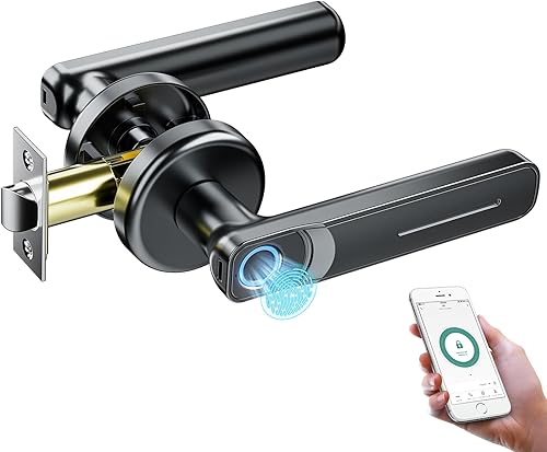 Pulido Pomo de puerta de huellas dactilares con aplicación Tuya, cerradura de puerta inteligente, perilla de puerta inteligente, manija de puerta de