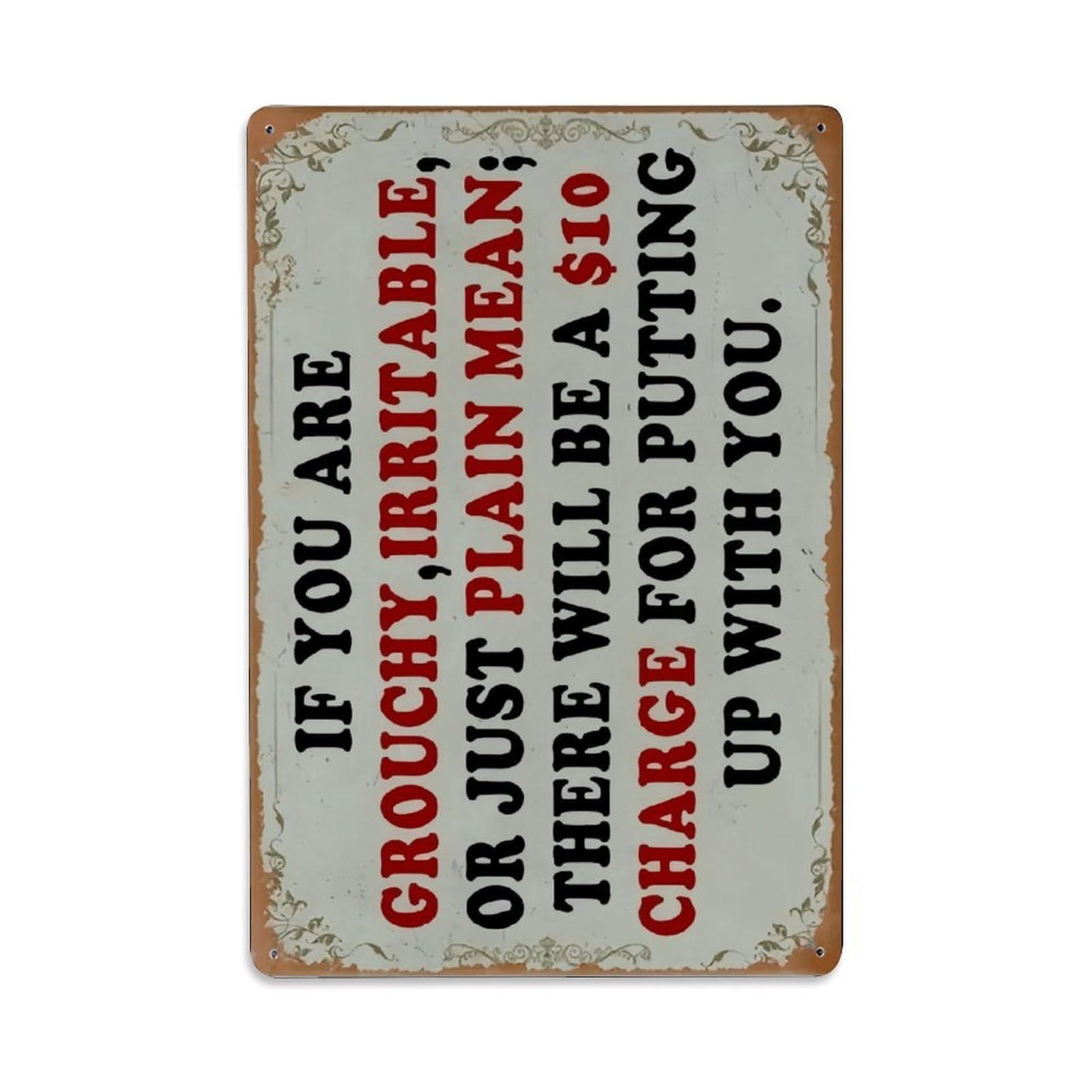 Grumpy Mood Funny Charge Quote Wall Decor Sign Vintage Aluminium Metal Sign, Retro Wall Decor for Home, Bar, Garage & Farmhouse 30x20cm