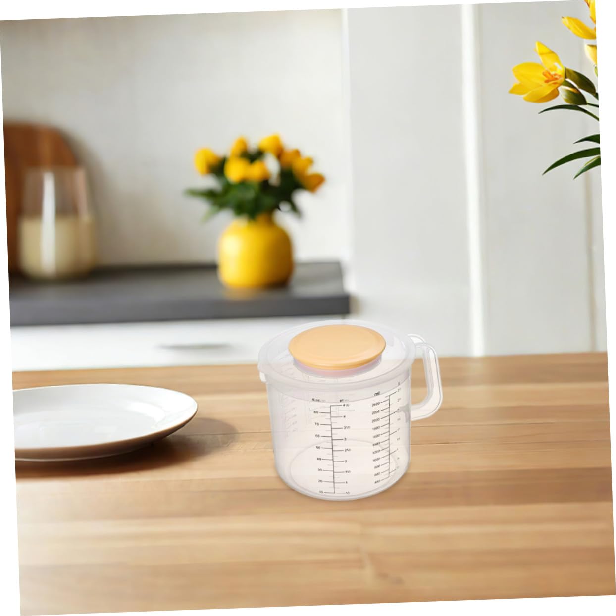 Zerodeko 2 piezas Jarra Medidora de Plástico con Tapa Antisalpicaduras Clara para y Taza Medidora Grande para Repostería y Uso Doméstico