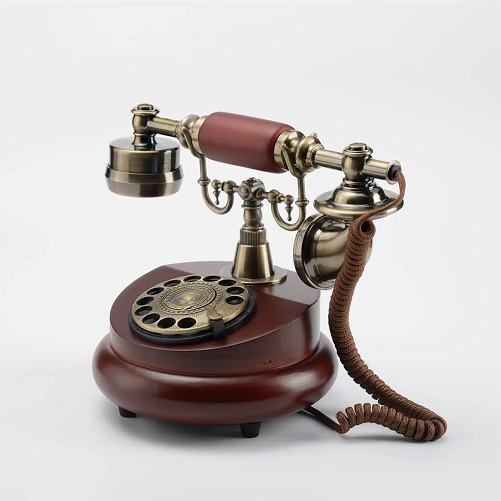 WangXLDD Dekoracja telefonu czerwony retro staromodny obrotowy telefon z tarczą vintage, mechaniczny telefon stacjonarny telefon stacjonarny na biurko do domu, biura, baru, hotelu