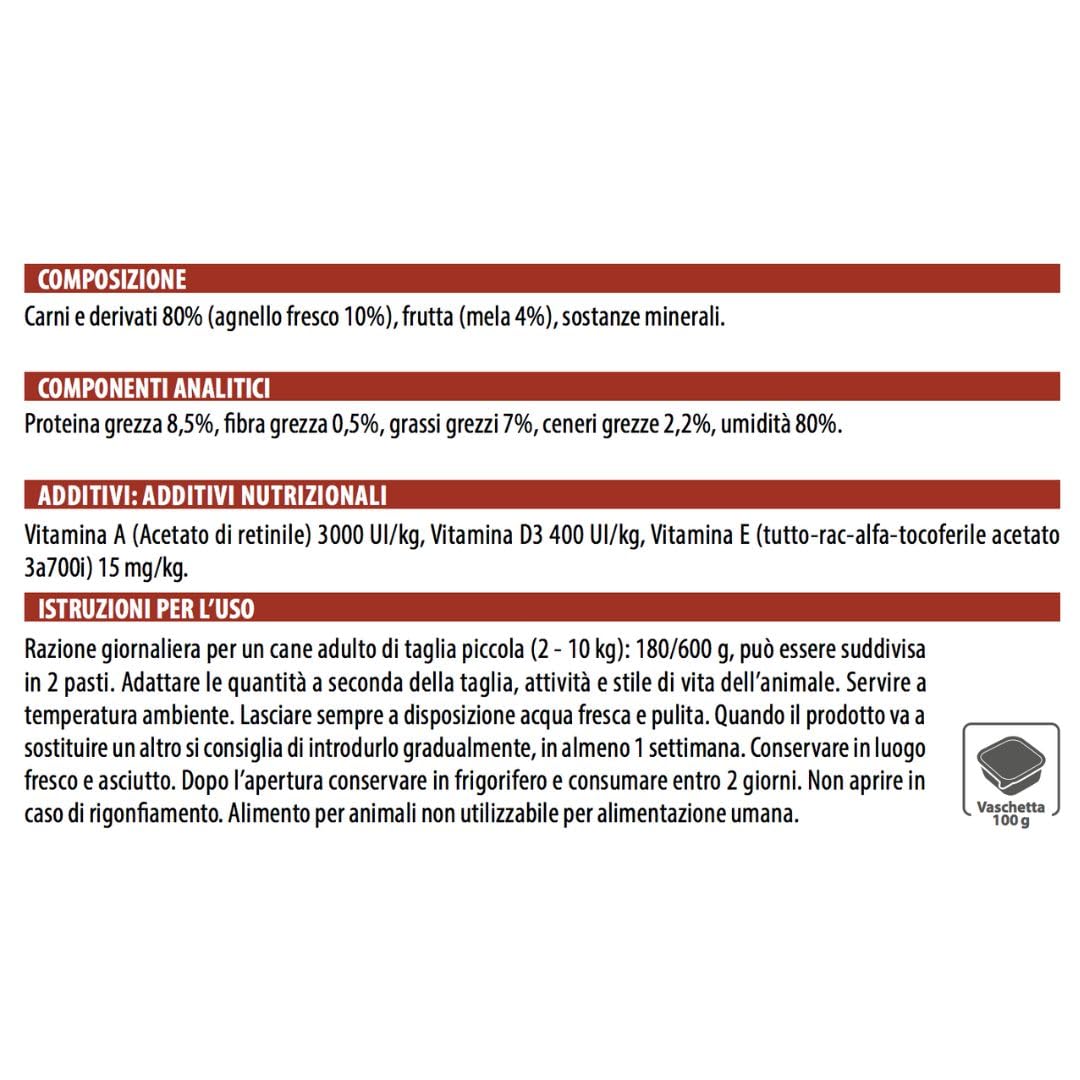Monge Fruit Umido Cane Paté e Bocconcini con Agnello e Mela - 32x100g