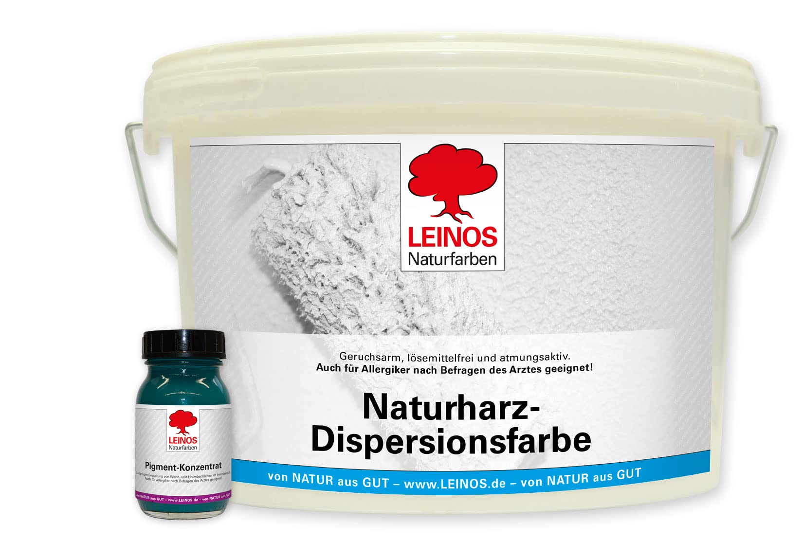 LEINOS Set de pintura para paredes (2,5 l, resina natural de emulsión 660 + 75 ml, pigmento concentrado 668.330), color turquesa