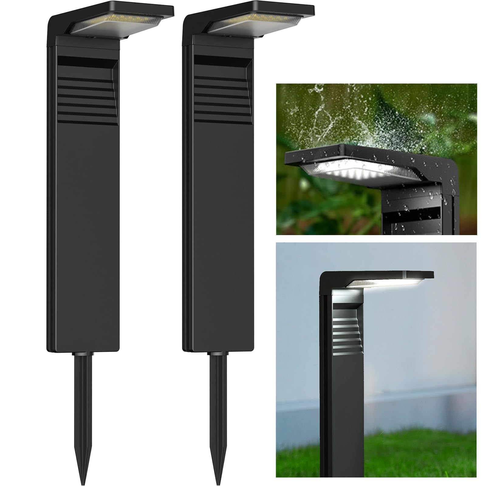 OUSFOT Luces solares para exteriores IP65 con 2 modos de iluminación, luces solares para exteriores, 30 focos solares LED para el suelo, para caminos de jardín, patio, 2 piezas